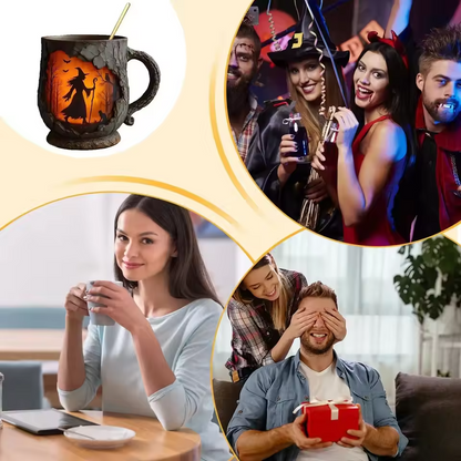 Amatnieka 3D Halovīni Krūze – Ar Raganas un Kaķa Dizainu